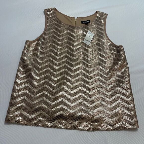NWT Bebe Uptown Leather And Shine Gold Sequin Tank Top Size Medium New - Picture 1 of 7